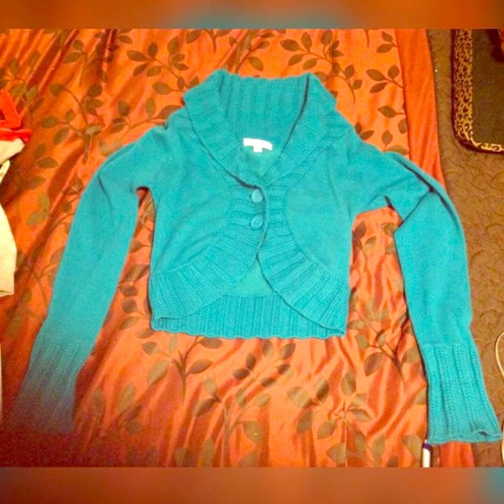 Jrs Teal Cropped sweater L